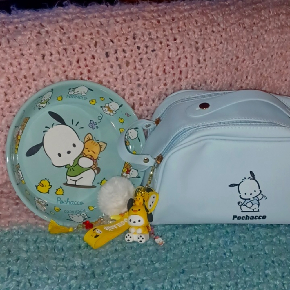 Pochacco Huge Makeup Bag, Accessory Bowl and Keychain